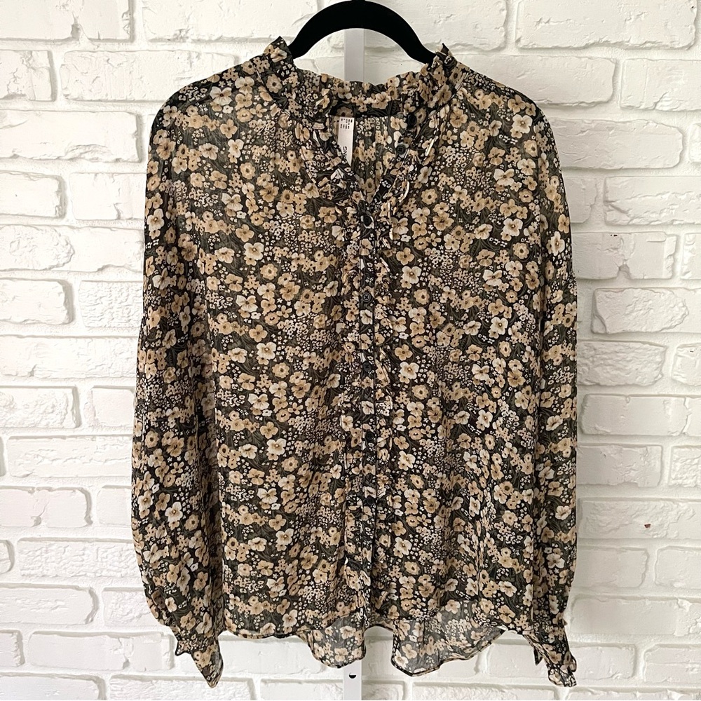 MNG Floral Ruffle Blouse Long Sleeve XS